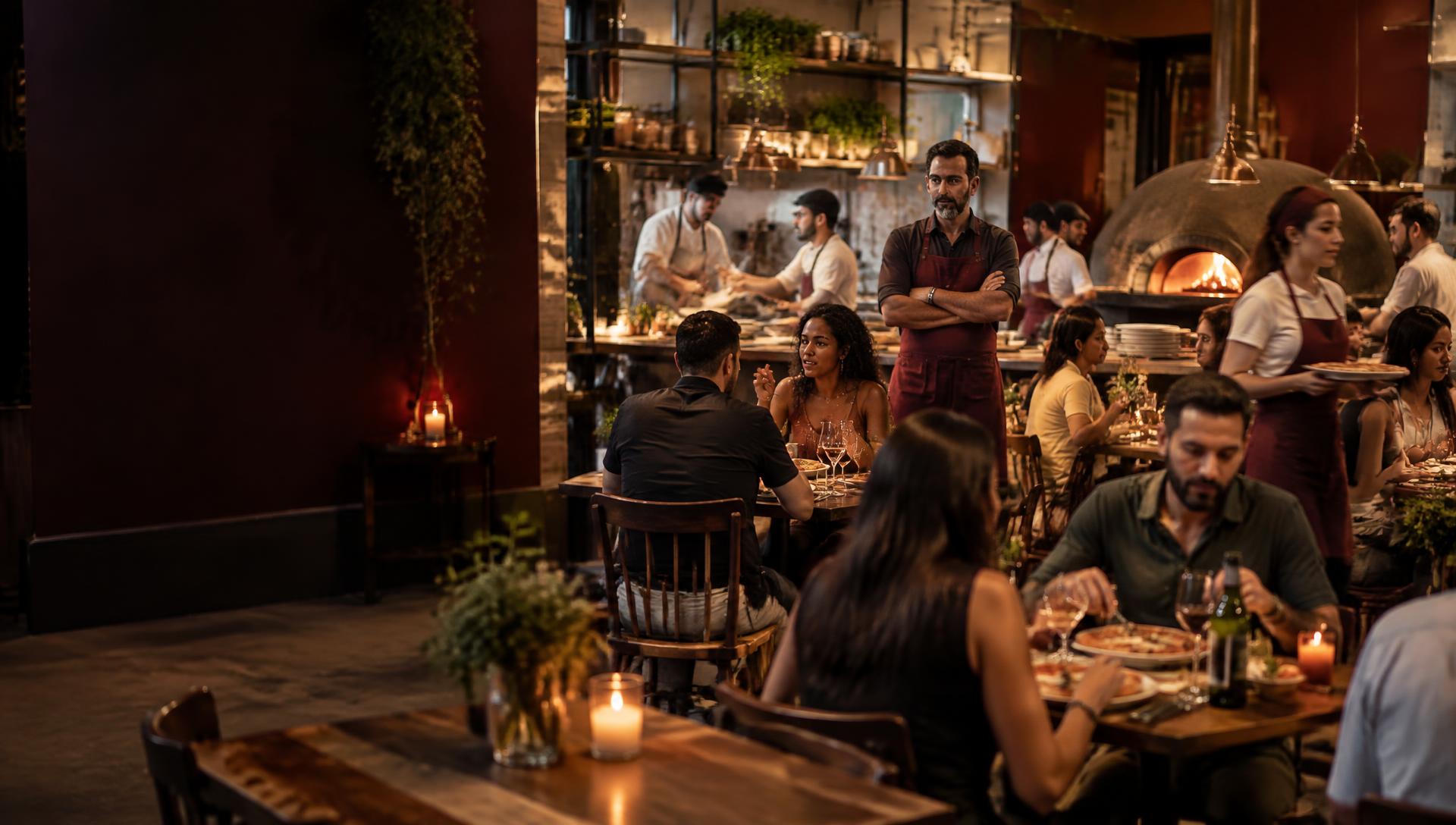Restaurante e pizzaria em plena operação durante o atendimento